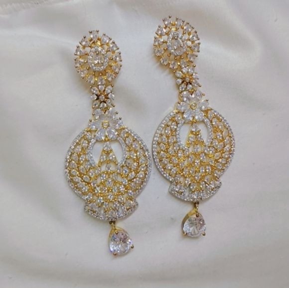 American Diamond Gold Toned studded Drop Earrings - Picture 4 of 4